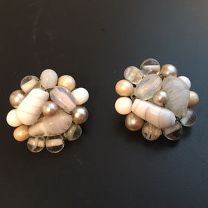 VINTAGE CLIP ON EARRINGS WITH STONES & BEADS